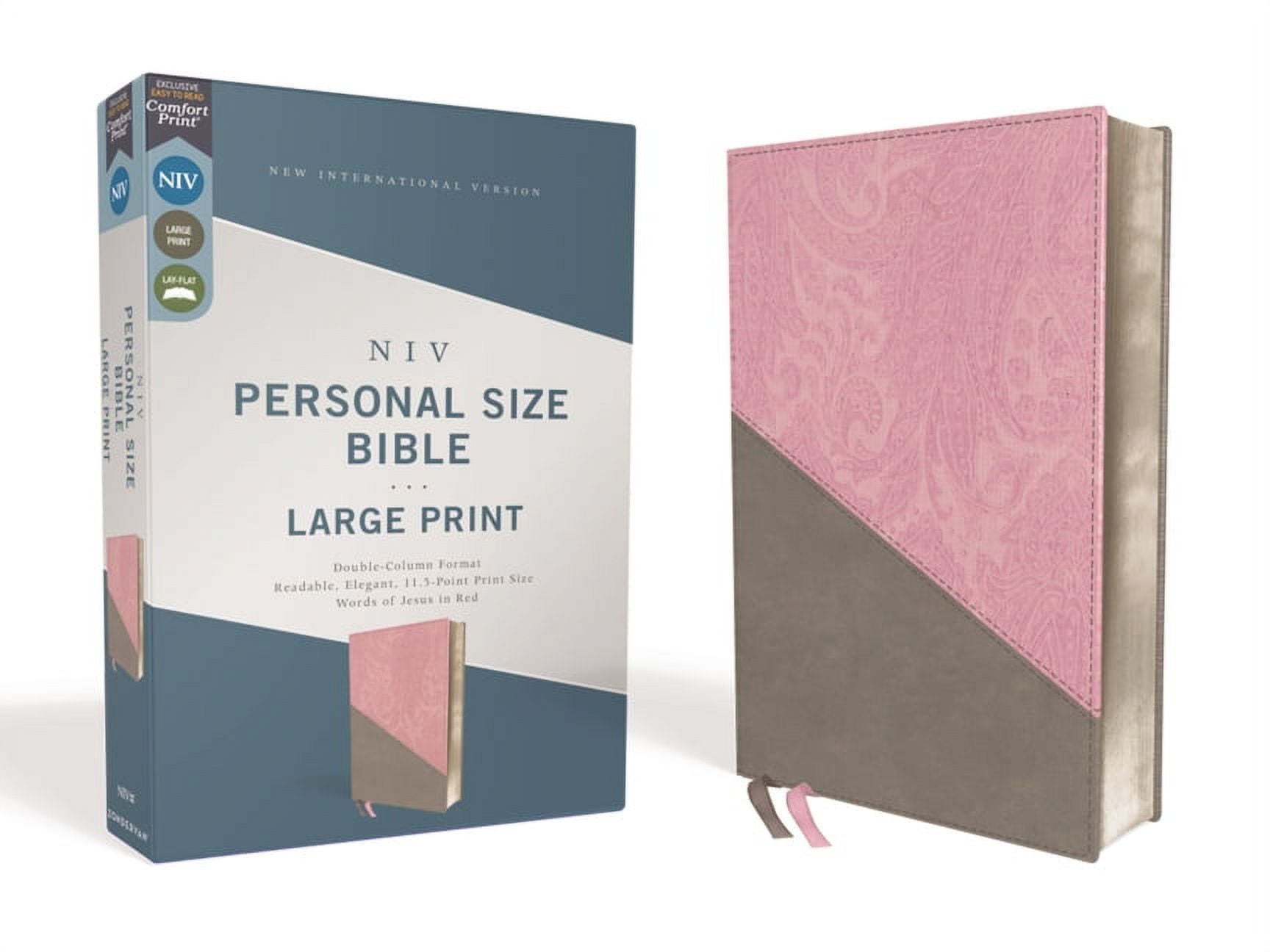 Niv, Personal Size Bible, Large Print, Leathersoft, Pink/Gray, Red Letter Edition, Comfort Print, (Hardcover)