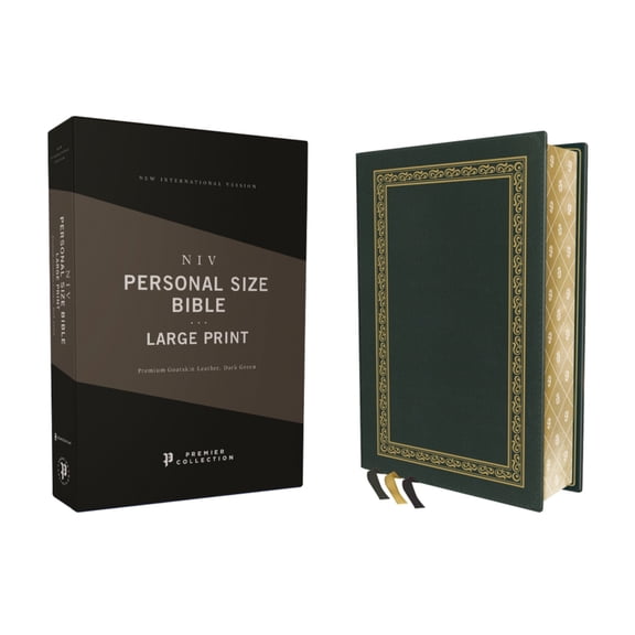 Niv, Personal Size Bible, Large Print, Premium Goatskin Leather, Green, Premier Collection, Black Letter, Gauffered Edge, (Hardcover)