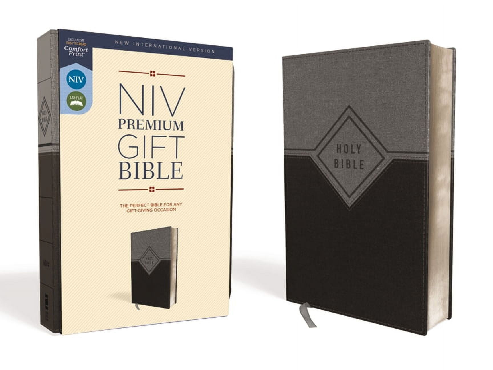 ZONDERVAN Niv, Premium Gift Bible, Leathersoft, Black/Gray, Red Letter Edition, Comfort Print (Hardcover)