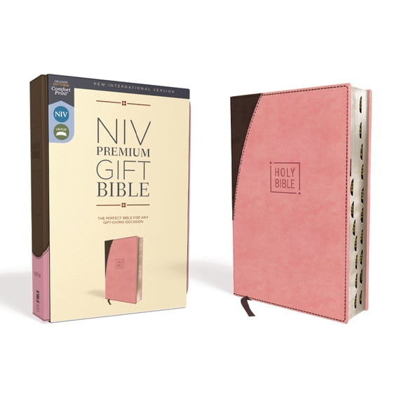 Niv, Premium Gift Bible, Leathersoft, Pink/Brown, Red Letter Edition, Indexed, Comfort Print, (Hardcover)