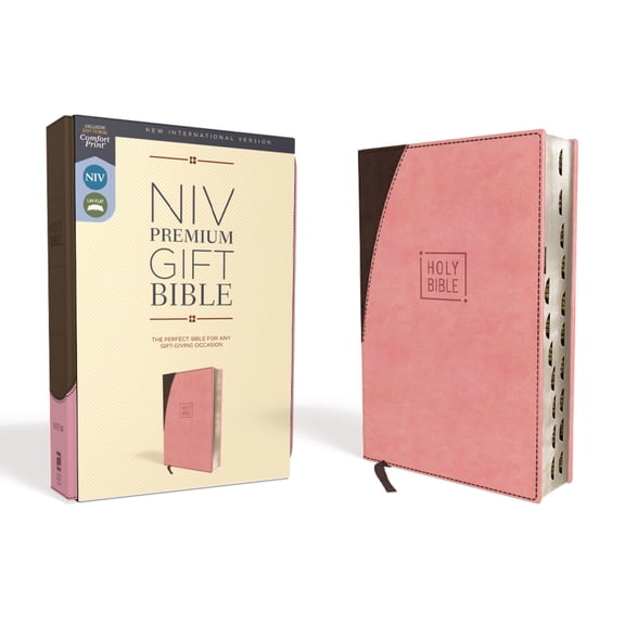 Niv, Premium Gift Bible, Leathersoft, Pink/Brown, Red Letter Edition, Indexed, Comfort Print, (Hardcover)