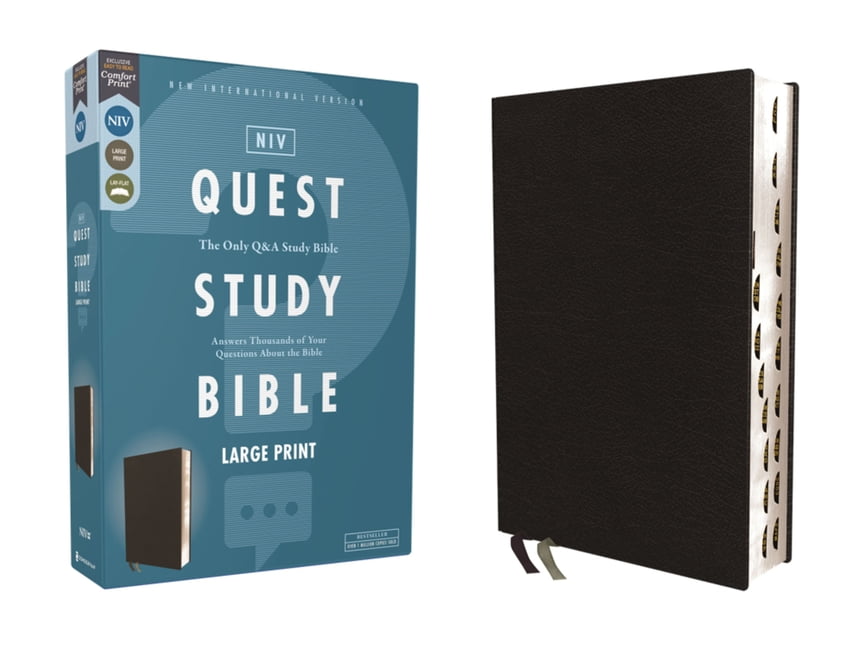 Niv, Quest Study Bible, Large Print, Bonded Leather, Black, Thumb Indexed, Comfort Print: The Only Q and A Study Bible, (Hardcover)