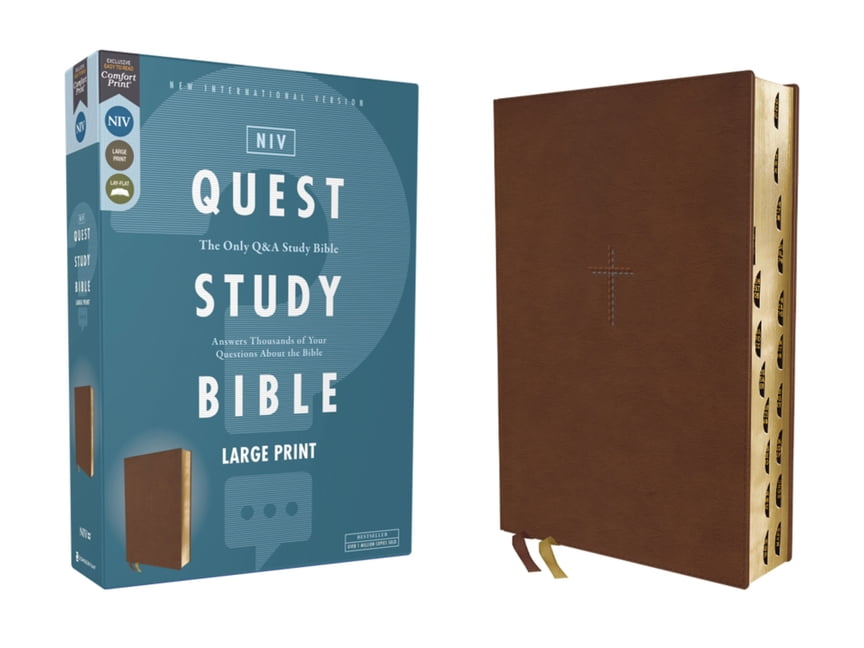 Niv, Quest Study Bible, Large Print, Leathersoft, Brown, Thumb Indexed, Comfort Print: The Only Q and A Study Bible, (Hardcover)