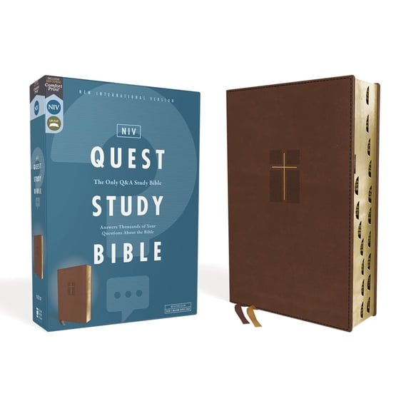 Niv, Quest Study Bible, Leathersoft, Brown, Indexed, Comfort Print: The Only Q and A Study Bible, (Hardcover)