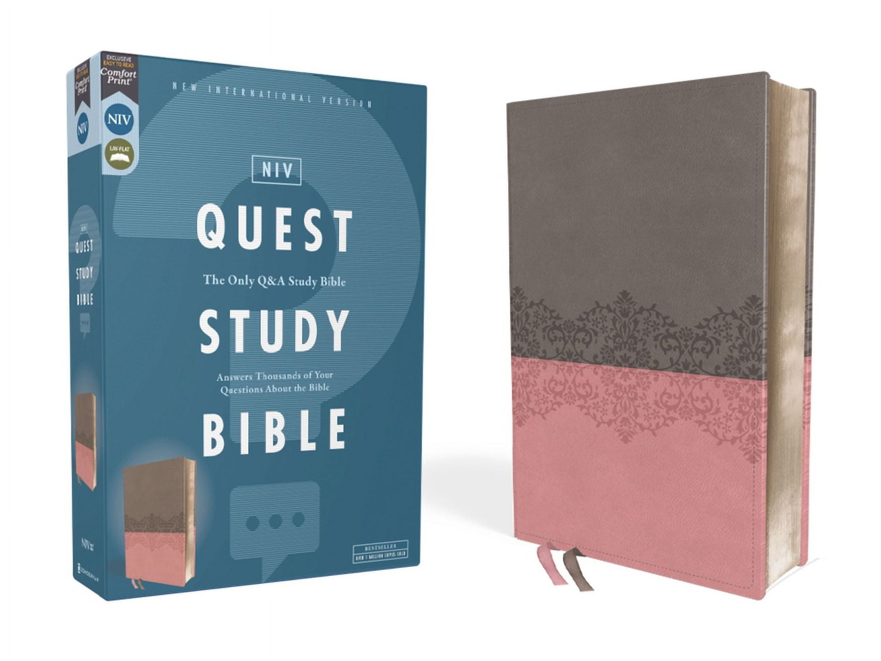 Niv, Quest Study Bible, Leathersoft, Gray/Pink, Comfort Print: The Only Q and A Study Bible, (Hardcover)