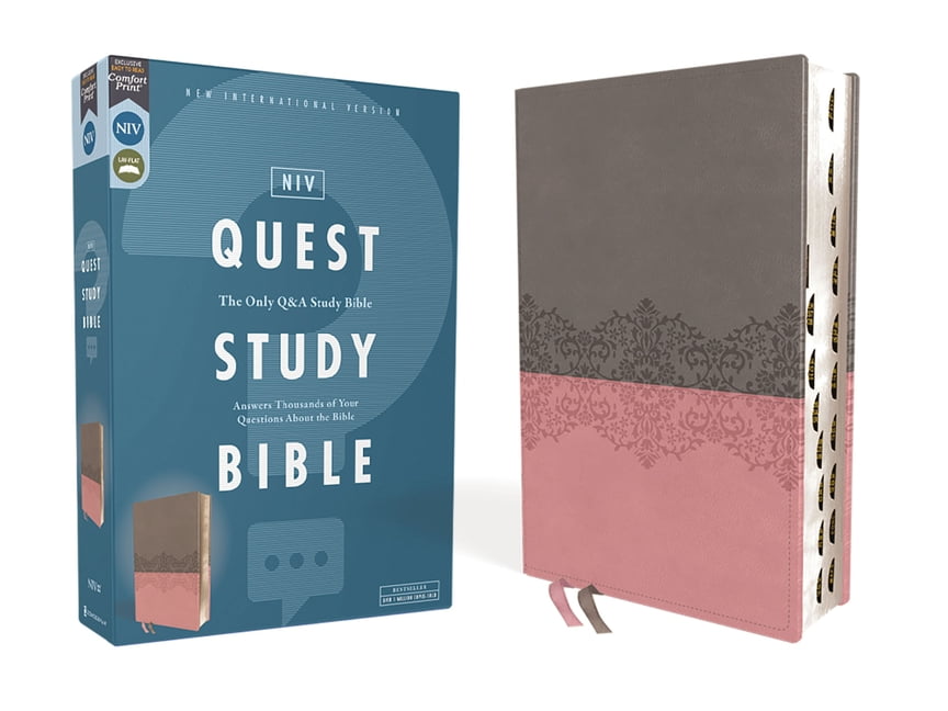 Niv, Quest Study Bible, Leathersoft, Gray/Pink, Thumb Indexed, Comfort ...