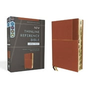 Niv, Thinline Reference Bible Deep Study at a Portable Size, Large Print, Leathersoft, Brown, Red Letter, Thumb Indexe, Hardcover