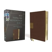Niv, Thinline Reference Bible Deep Study at a Portable Size, Leathersoft, Brown, Red Letter, Comfort Print, Hardcover