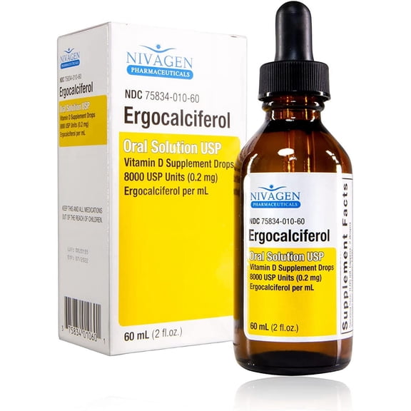 Nivagen Ergocalciferol Vitamin D Supplement Oral Solution, 2 oz, 3 Pack