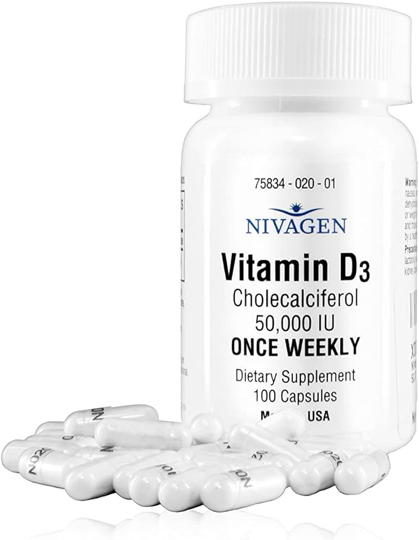 Nivagen Vitamin D3 Cholecalciferol 50000 Ui Supplement Capsules, 100 Ea