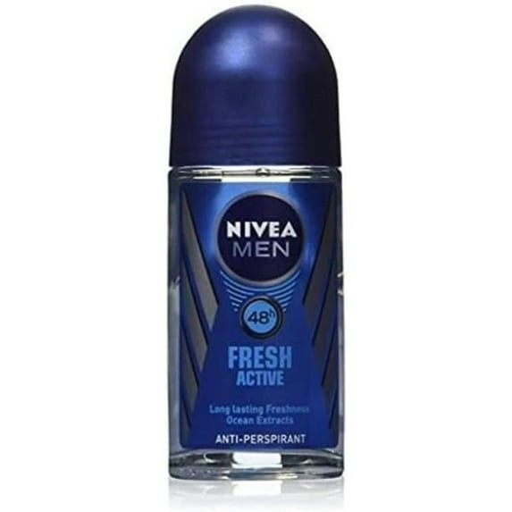 Pack of 2 Bottles Nivea FRESH ACTIVE Men's Roll-On Antiperspirant & Deodorant. 48-Hour Protection Against Underarm Wetness. Pack of 2 Bottles, 1.7oz / 50ml Each Bottle