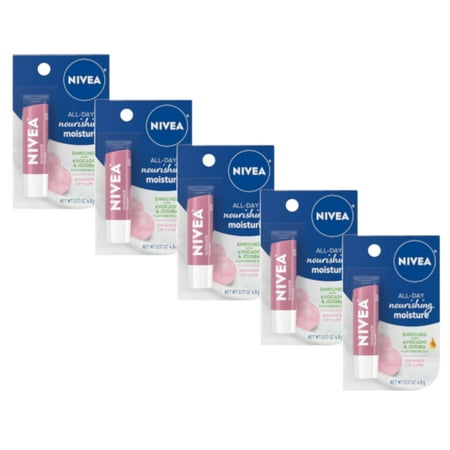 Nivea All-Day Nourishing Moisture Shimmer Lip Care Mineral Oil Free 0.17 oz Pack of 5