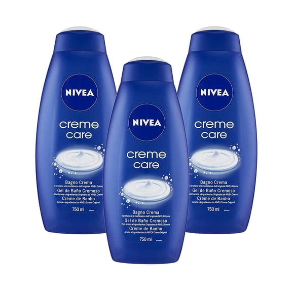 Nivea Bath Cream Body Wash, Creme Care Original Scent - 25.36 Ounce (750ml) x Pack of 3 C51