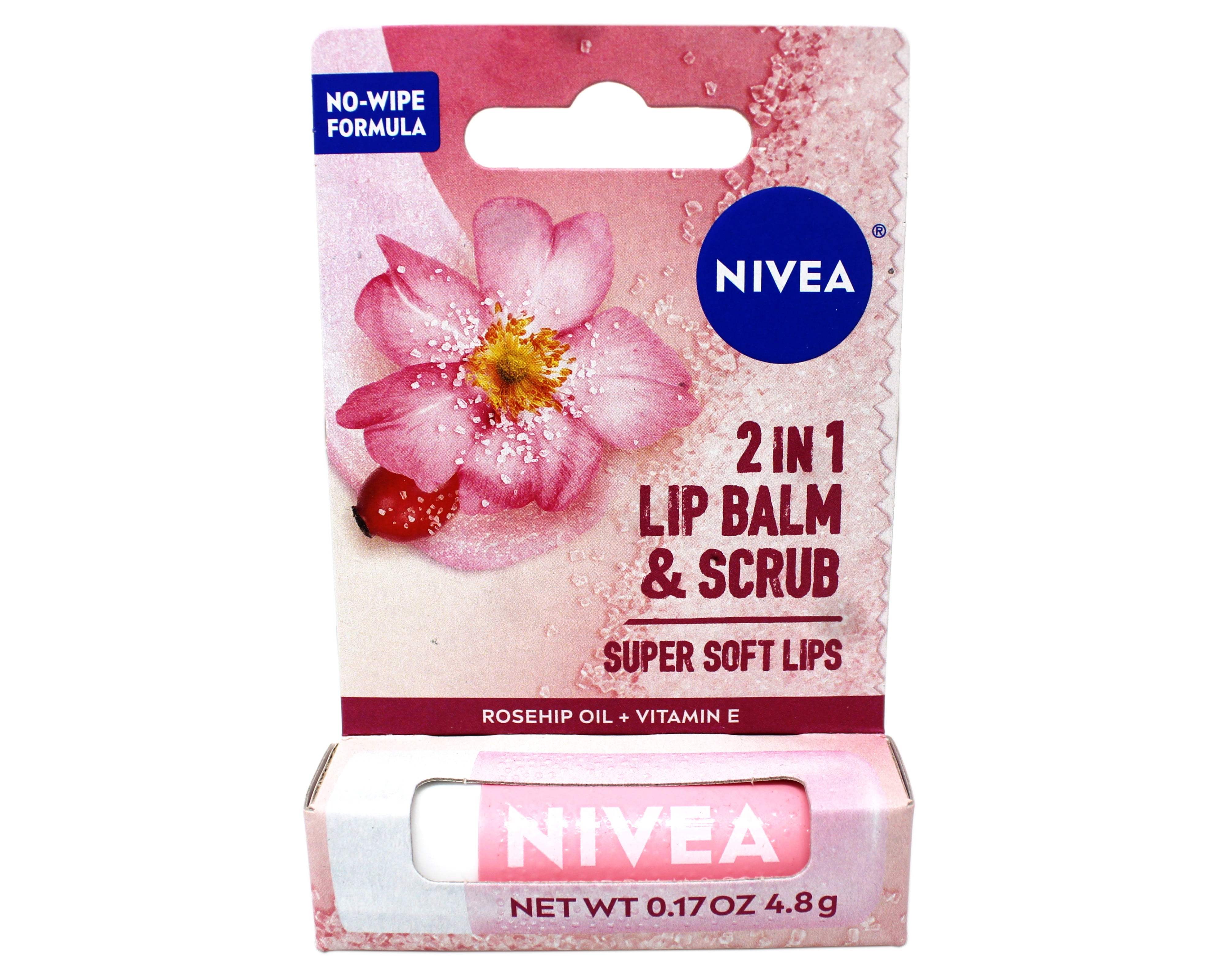 NIVEA, Lip Balm & Scrub, 0.17 oz, Rosehip Oil + Vitamin E