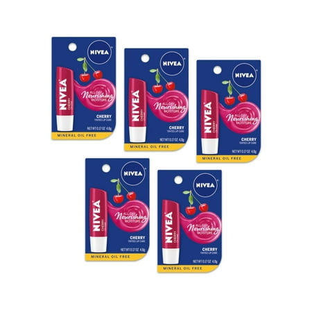 Nivea Cherry Tinted Lip Care All-Day Nourishing Moisture Balm, 0.17oz - Pack of 5