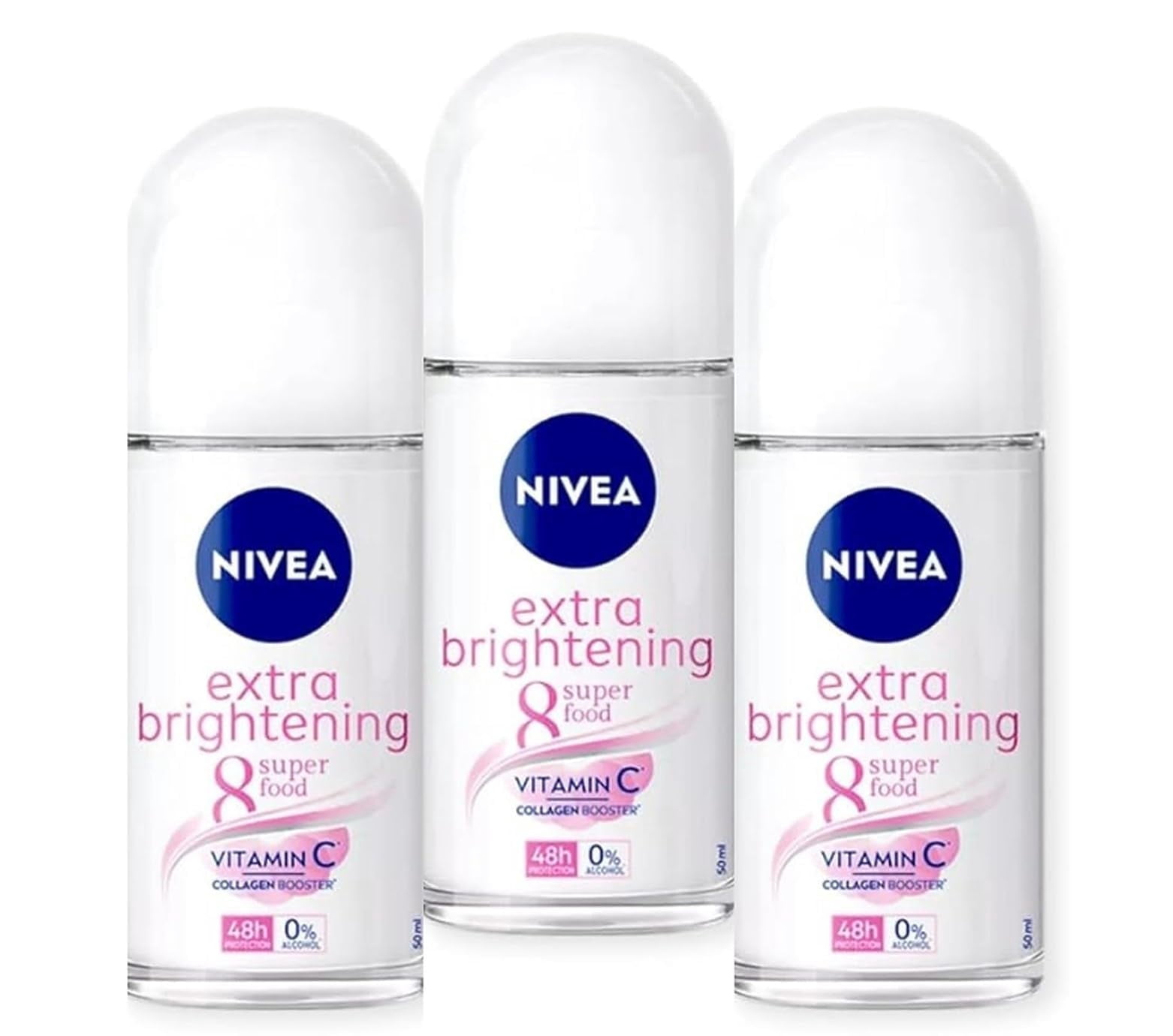 NIVEA Deodorant Whitening Extra Care 48h Roll-on 50ml Pack of 3
