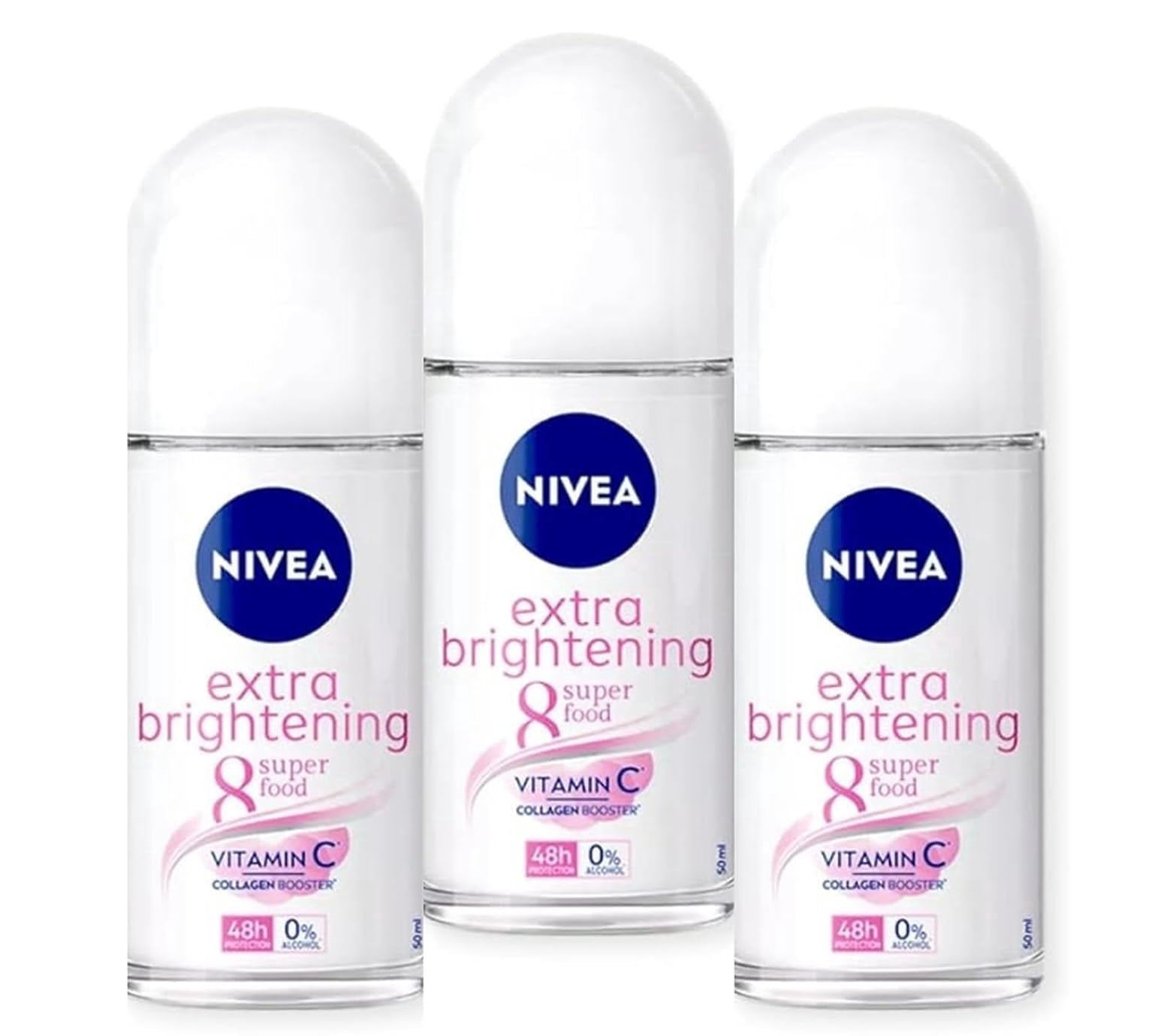 NIVEA Deodorant Whitening Extra Care 48h Roll-on 50ml Pack of 3