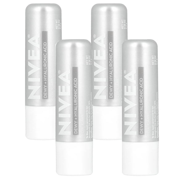 Nivea Dewy Lip Balm with Hyaluronic Acid, 0.18 Oz 4 Pack