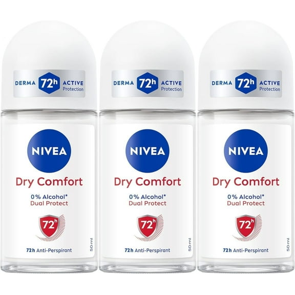 Nivea Dry Comfort Anti-perspirant Deodorant Roll On for Women No Alcohol 72H 3PK