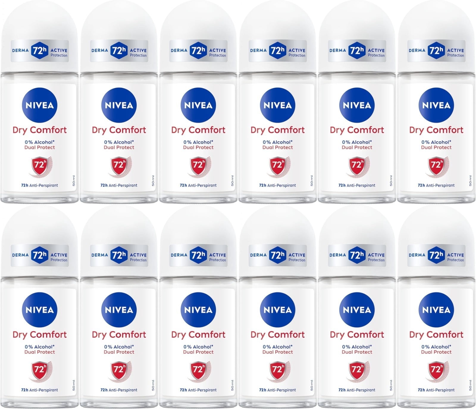 Nivea Dry Comfort Antiperspirant Deodorant Women's Roll-On Alcohol-Free -Travel Size- BULK 12 Pack