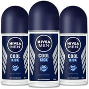 Nivea for Men Cool Kick Anti-Transpirant Deodorant ROLL-ON, 50 ML / 1.7 OZ PACK OF 3