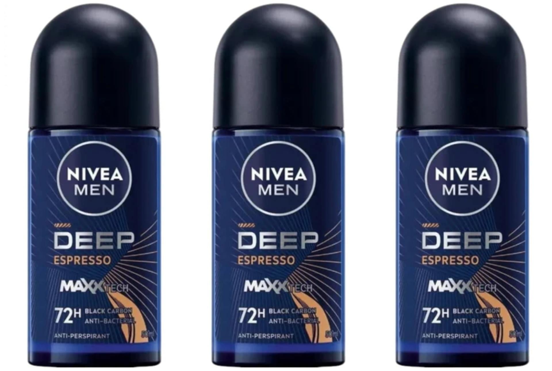 Nivea For Men Deodorant Roll-On Dimension - Deep Espresso , Anti Perspirant, 72h 1.7oz/50ml (Pack of 3 Bundle) (Espresso)