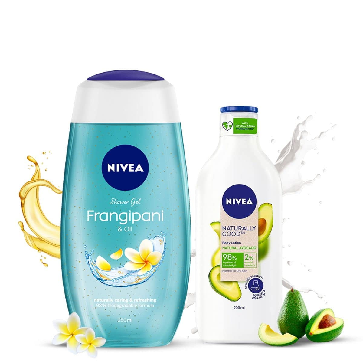 Nivea Frangipani and Oil Shower Gel, 250ml and Naturally Good, Natural