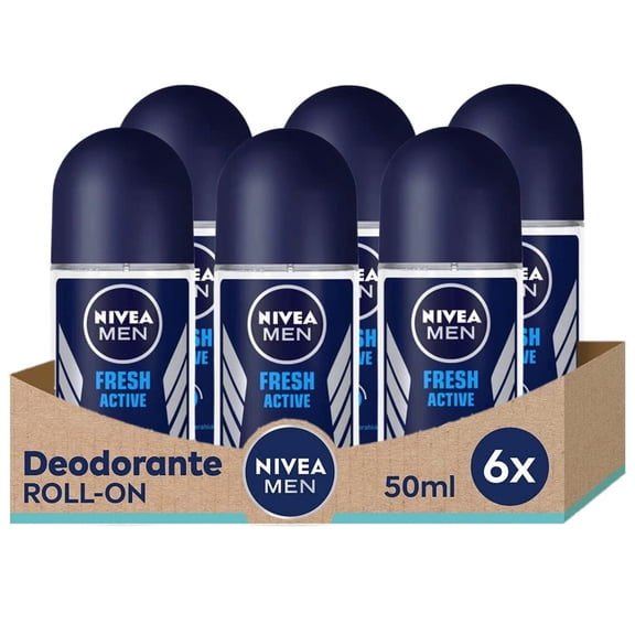 NIVEA Fresh Active 48 Hours Protection Alcohol-Free Antiperspirant Deodorant Roll-On 6 Pack, Fresh, 1.7 oz