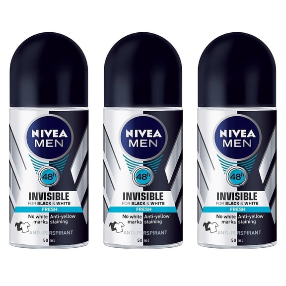 Nivea Invisible For Black & White Fresh Scent Men's Roll On Anti-Perspirant Deodorant (Pack Of 3 )