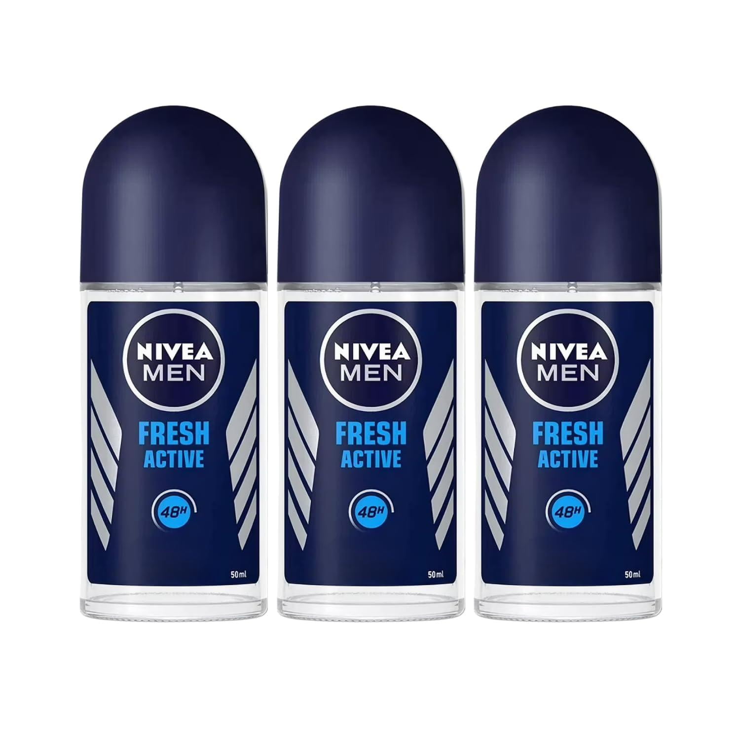 Nivea Men Anti-Perspirant Roll-On Fresh Active, 48 Hour Protection, Ocean Extracts, Long Lasting Freshness, Alcohol-Free Deodorant, 1.7 oz Each, Pack of 3