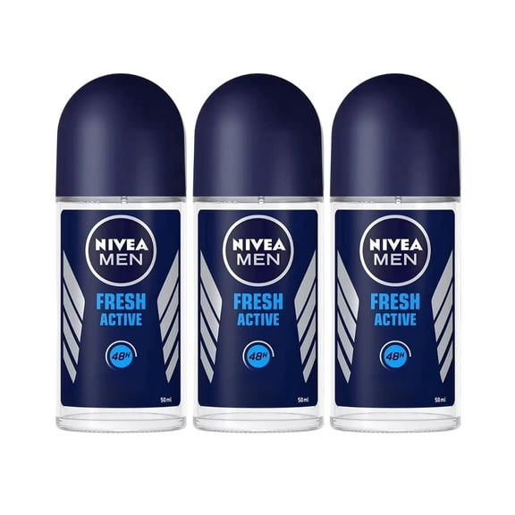 Nivea Men Anti-Perspirant Roll-On Fresh Active, 48 Hour Protection, Ocean Extracts, Long Lasting Freshness, Alcohol-Free Deodorant, 1.7 oz Each, Pack of 3
