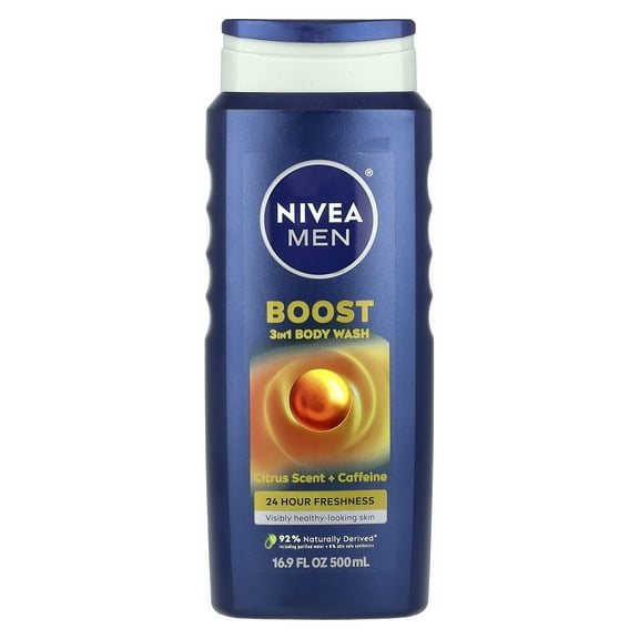 Nivea Men, Boost 3-In-1 Body Wash, Citrus Scent + Caffeine, 16.9 fl oz (500 ml)