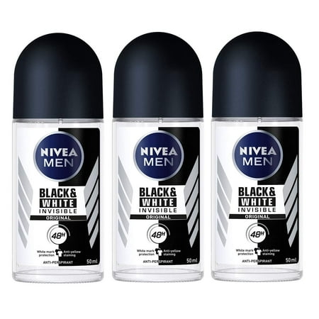 Nivea Men Bundle of 3 Nivea for Men, Black & White, Invisible, Original, 48 Hours Antiperspirant Deodorant Roll on 50ml Pack of 3