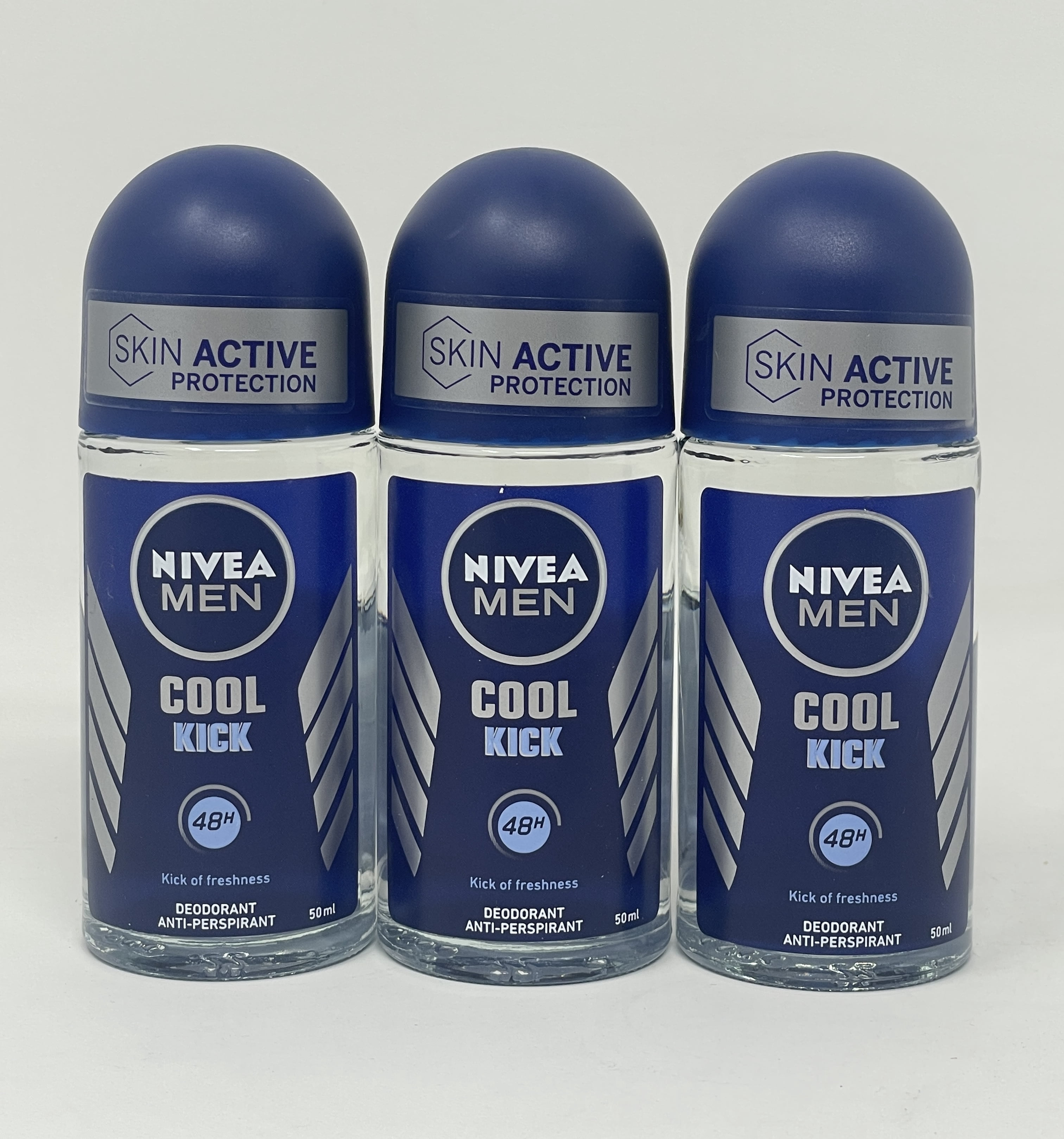 NIVEA Men Cool Kick Roll-on Deodorant, 48H Protection, Pack of 3