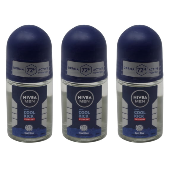 Nivea Men Cool Kick Roll-On Deodorant, Instant Cooling Refreshment, Sporty Fresh Scent for Daily Use, 25ml - Pack of 3