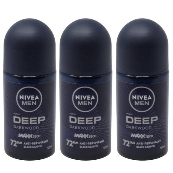 Nivea Men Deep Segar & Kering Roll-On Deodorant, Deep Fresh Ocean-Inspired Fragrance, Confident Underarm Odor Control, 50ml - Pack of 3