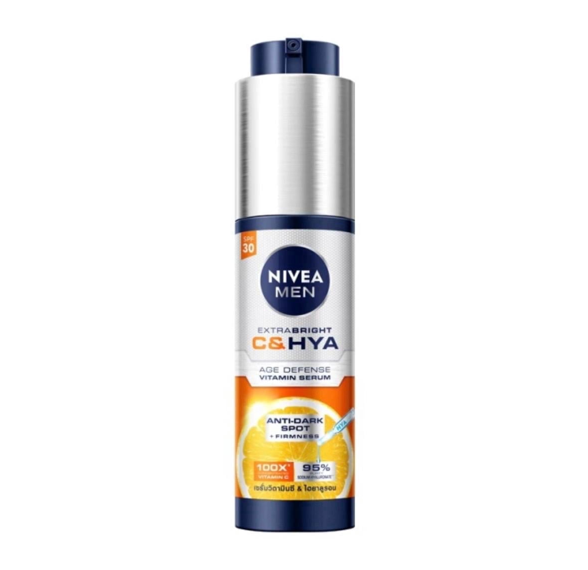 Nivea Men Extra Bright C HYA Age Defense Vitamin Serum with SPF30, 45ml, 100x Vitamin C and Hyaluron