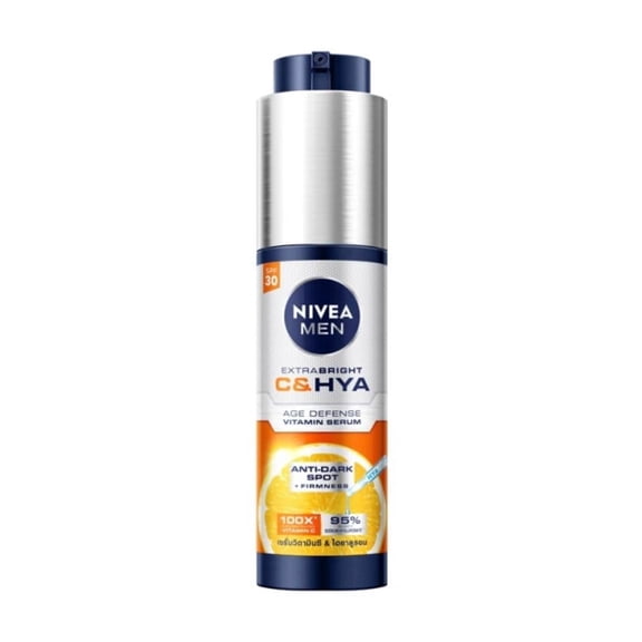 Nivea Men Extra Bright C HYA Age Defense Vitamin Serum with SPF30, 45ml, 100x Vitamin C and Hyaluron