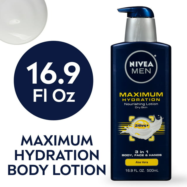Nivea Men Maximum Hydration 3-in-1 Body Lotion for Dry Skin, 16.9 Fl oz Bottle