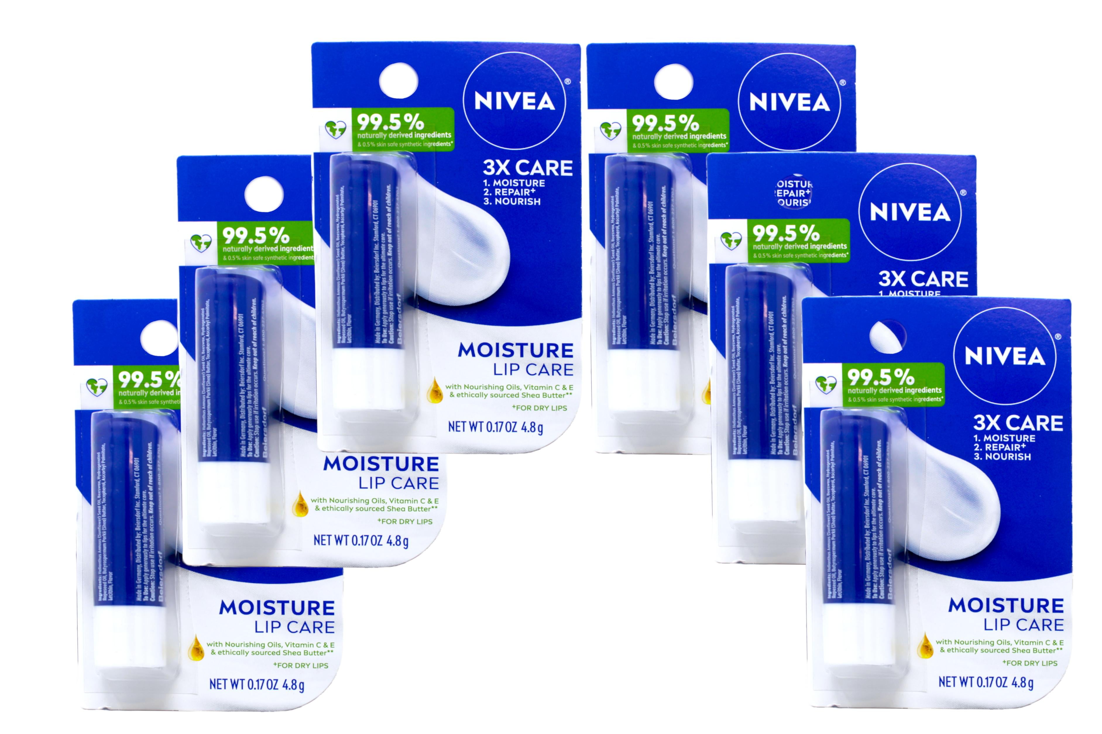 Nivea Moisture Lip Care - Unisex Intensively Moisturizing Balm - .17 Oz. (Pack Of 6),Shea Butter And Jojoba Oil