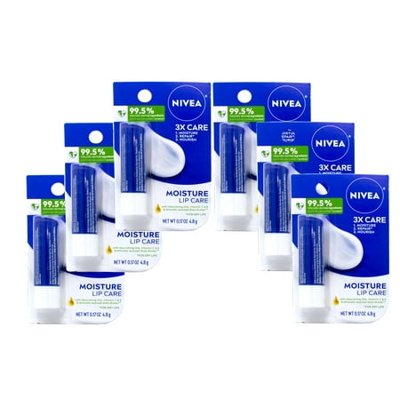 Nivea Moisture Lip Care - Unisex Intensively Moisturizing Balm - .17 Oz. (Pack Of 6),Shea Butter And Jojoba Oil