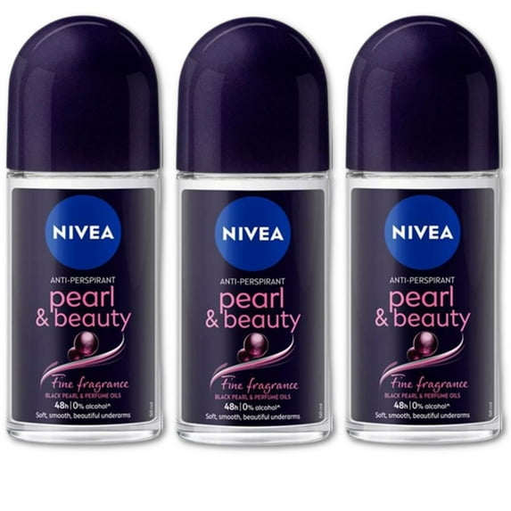 Nivea Pearl Beauty Black Roll-On – Free Alcohol, Antiperspirant Deodorant, 48 Hours, Refreshing Content All Day, Fine Fragnance, Smooth And Beautiful Underarms Roll On 1.7 Oz (Pack Of 3)