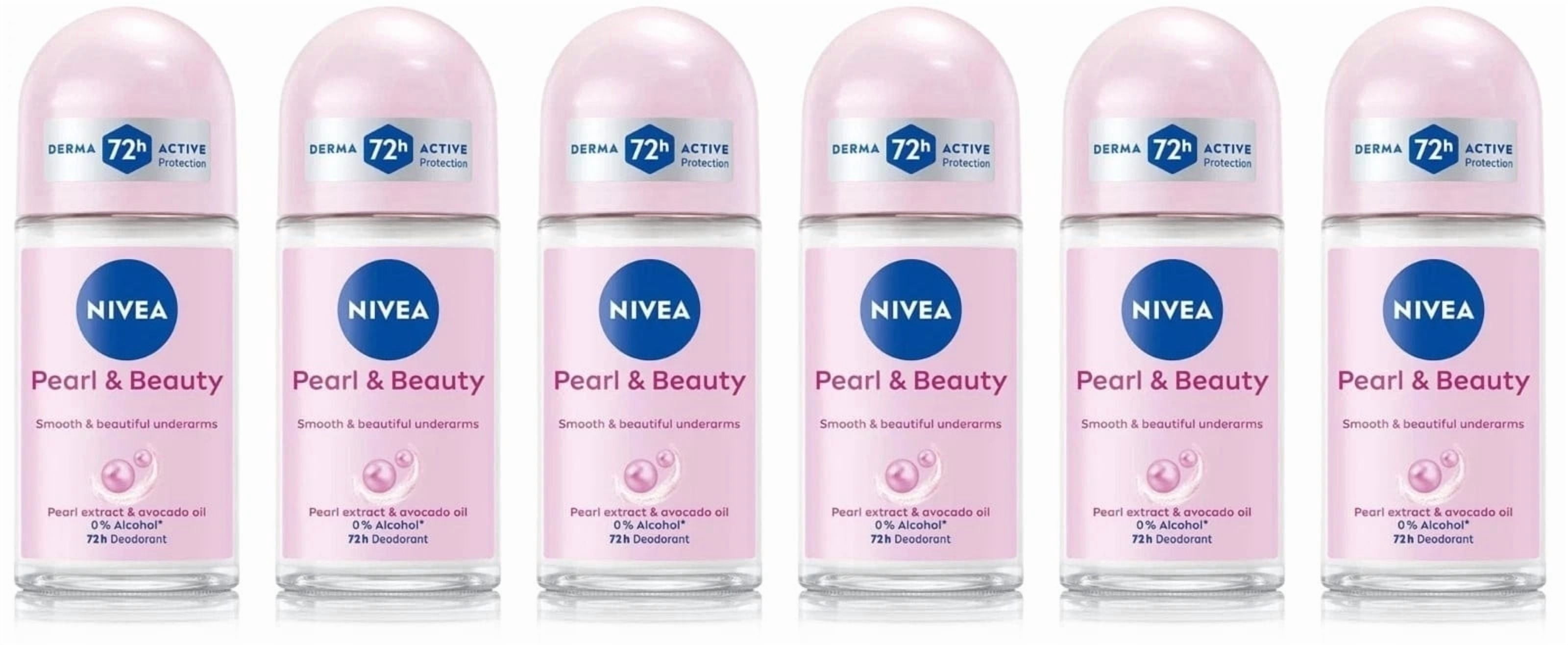 NIVEA Pearl & Beauty Daily Use Alcohol-Free Antiperspirant Deodorant Oils with Pearl Avocado Oil, Floral, 1.7 oz, 6 Pack