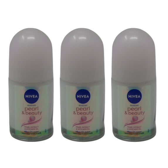 Nivea Pearl & Beauty Roll-On Deodorant, Smooth and Radiant Underarm Skin, Pearl Extract Formula with Delicate Feminine Scent, 25ml - Pack of 3