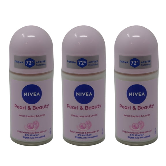 Nivea Pearl & Beauty Roll-On Deodorant, Underarm Care with Pearl Extract, Radiant Look and Gentle Feminine Fragrance, 50ml - Pack of 3