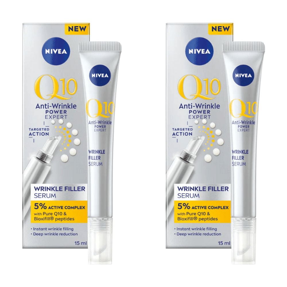 Nivea Q10 Anti-Wrinkle Power Wrinkle Filler Serum with Bioxifill Peptides 15ml / 0.5 fl oz - 2 Pack