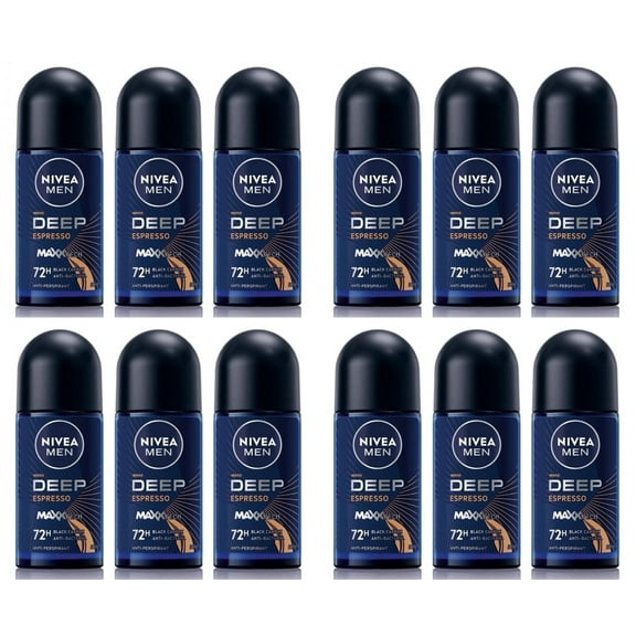 Nivea Roll On Deodorant for Men Espresso Black Carbon Wood Antiperspirant 12 Pk