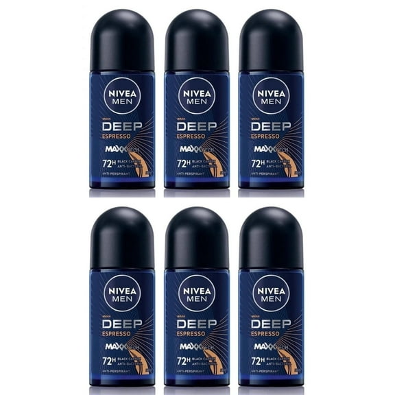 Nivea Roll On Deodorant for Men Espresso Black Carbon Wood Antiperspirant 6x50ml