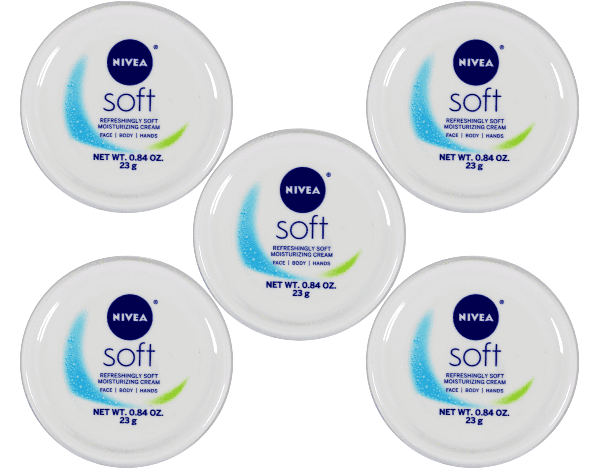 Nivea Soft Refreshingly Soft Moisturizing Cream for Face, Body and Hands Travel Size 0.84 oz Pack of 5