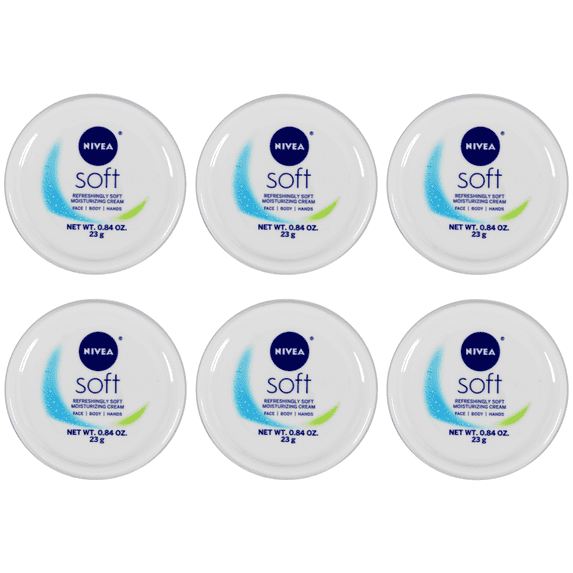 Nivea Soft Refreshingly Soft Moisturizing Cream for Face, Body and Hands Travel Size 0.84 oz Pack of 6